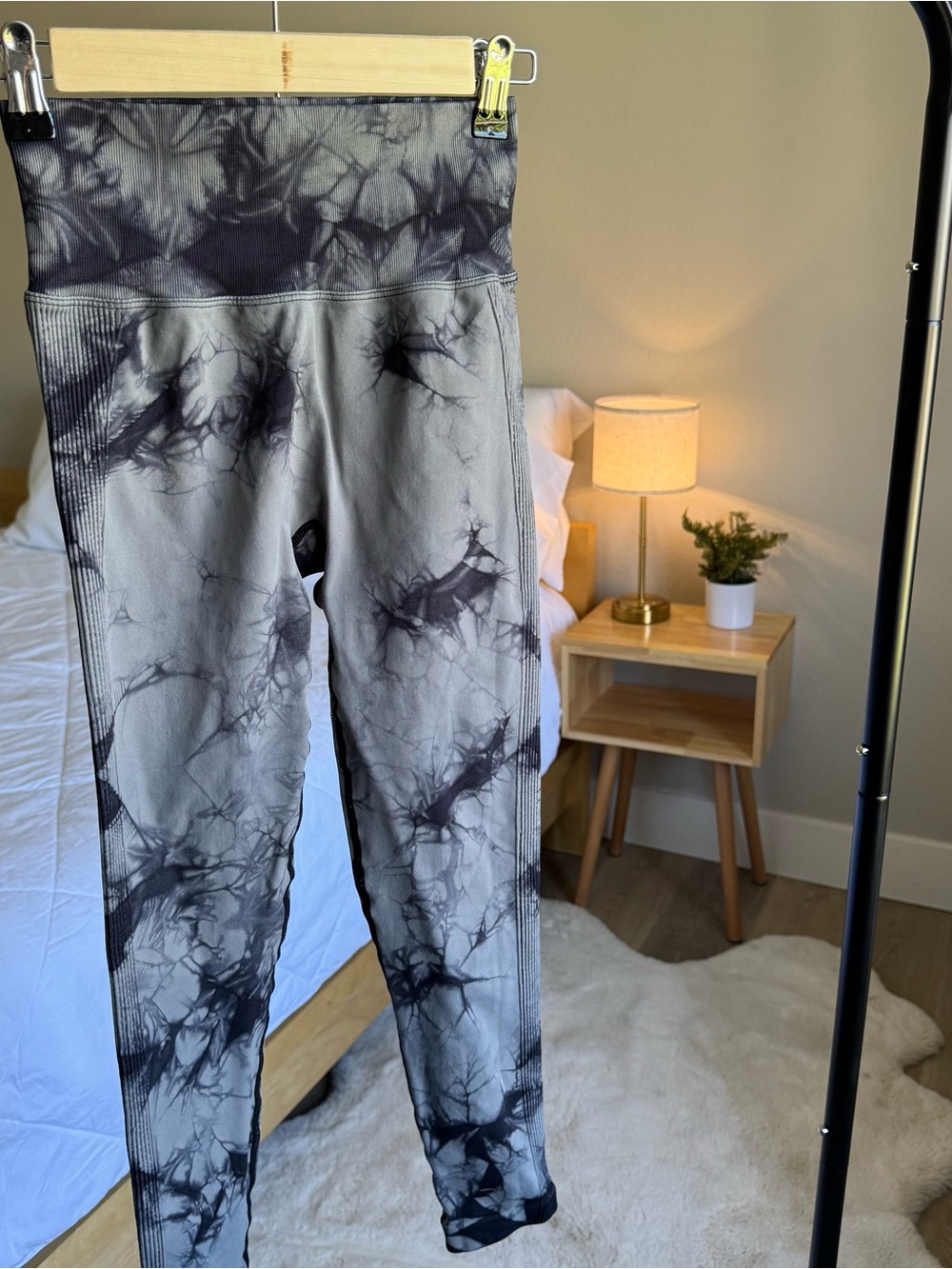 Grey and Black Tie-Dye High-Waist Leggings